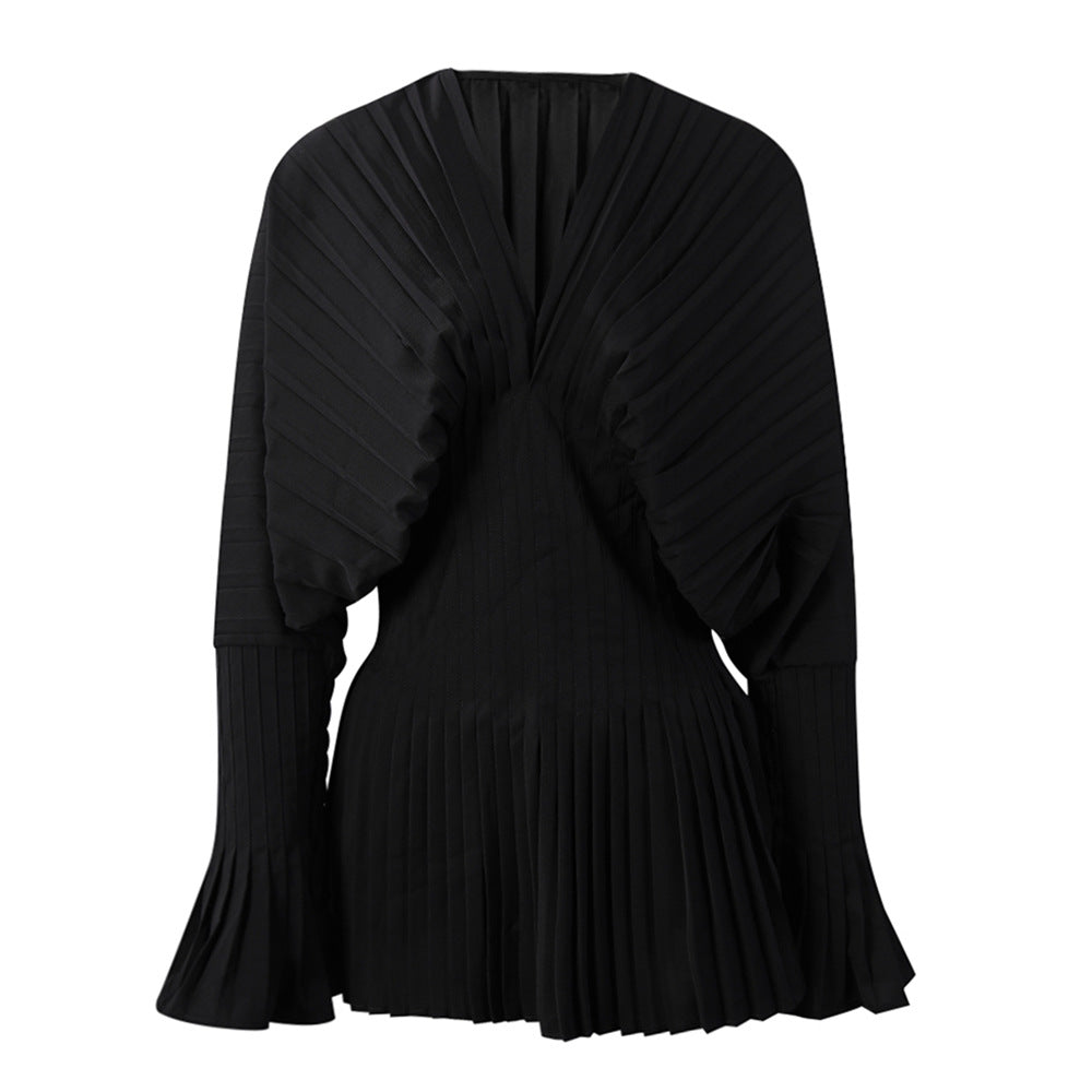 Design Temperament Slimming Autumn Waist Pleated Blouses