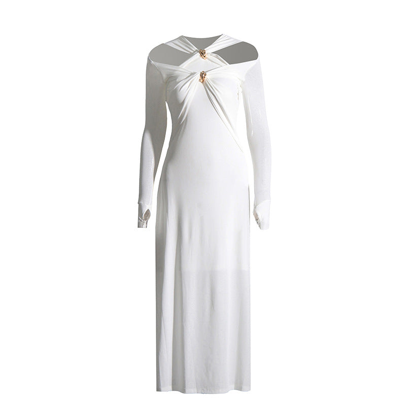 Women's Like Woman Style Design Twist Metal Contrast Colors Dresses