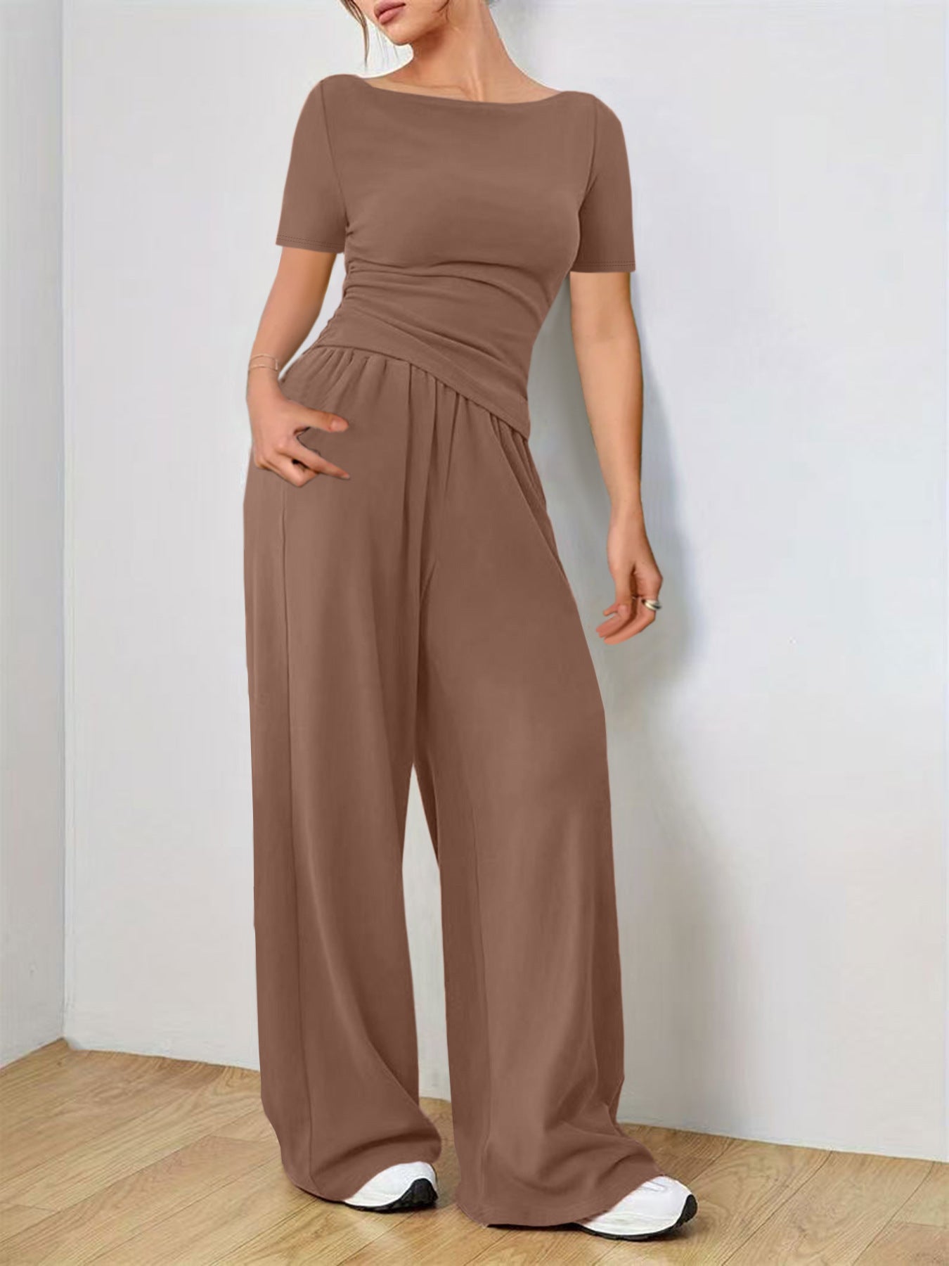 Stylish Women's Solid Color Short-sleeved Loose Fashion Casual Suit