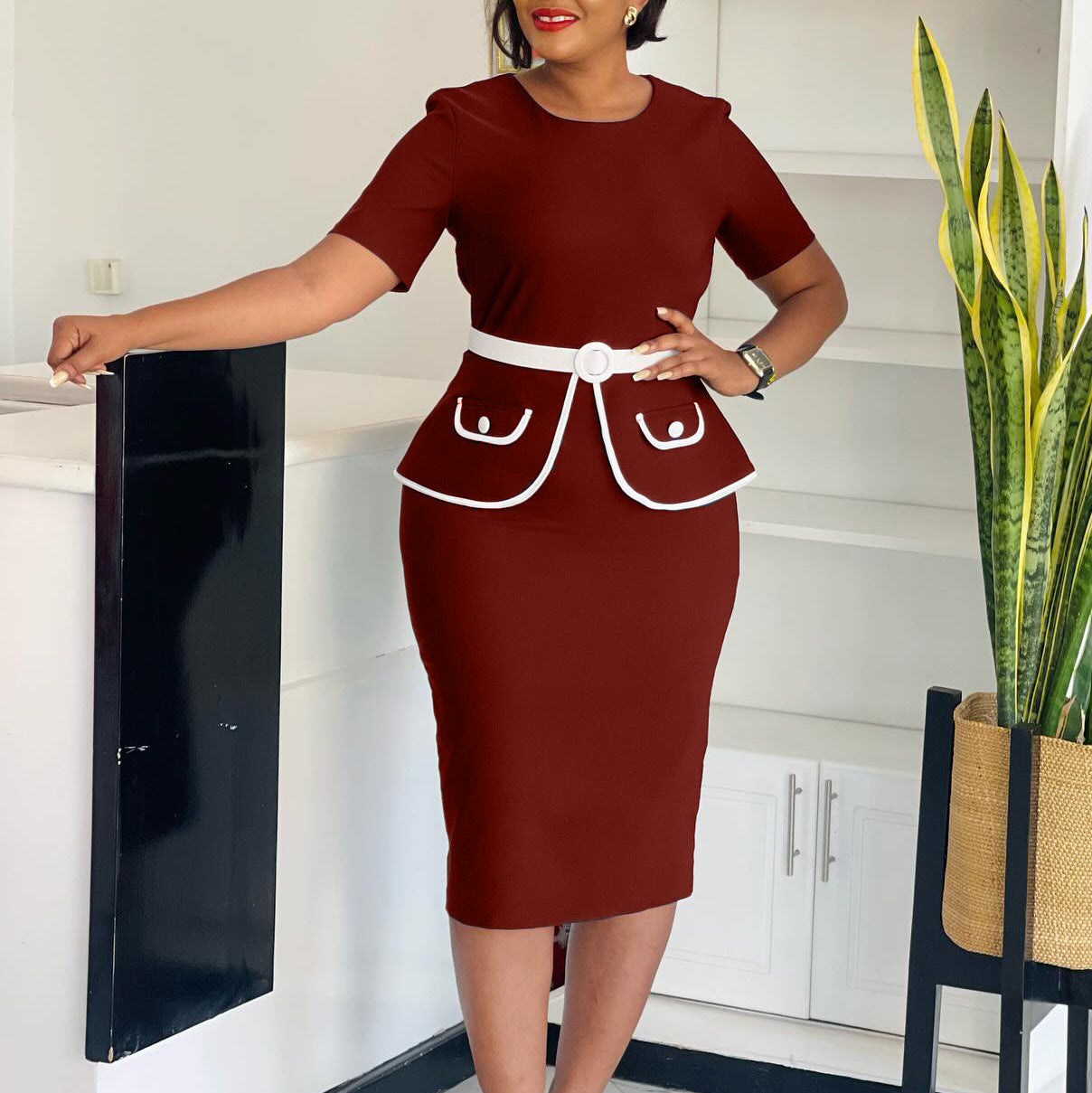 Women's Fashion Elegant Elastic Hip Sleeve Ol Plus Size