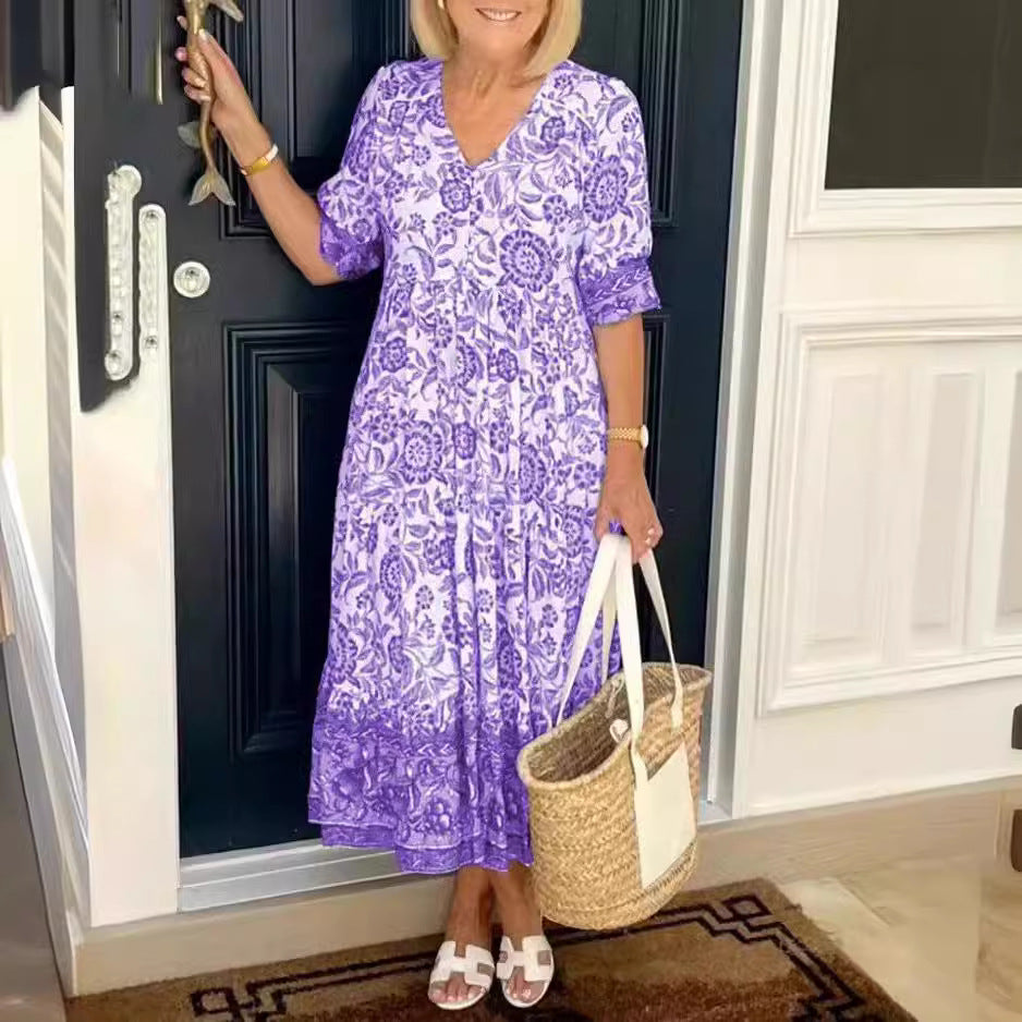 Women's Elegant Long Loose Floral Printed Dress