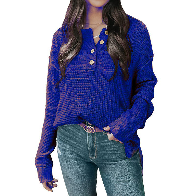 Women's Casual Long-sleeved Button Loose Pullover Sweater