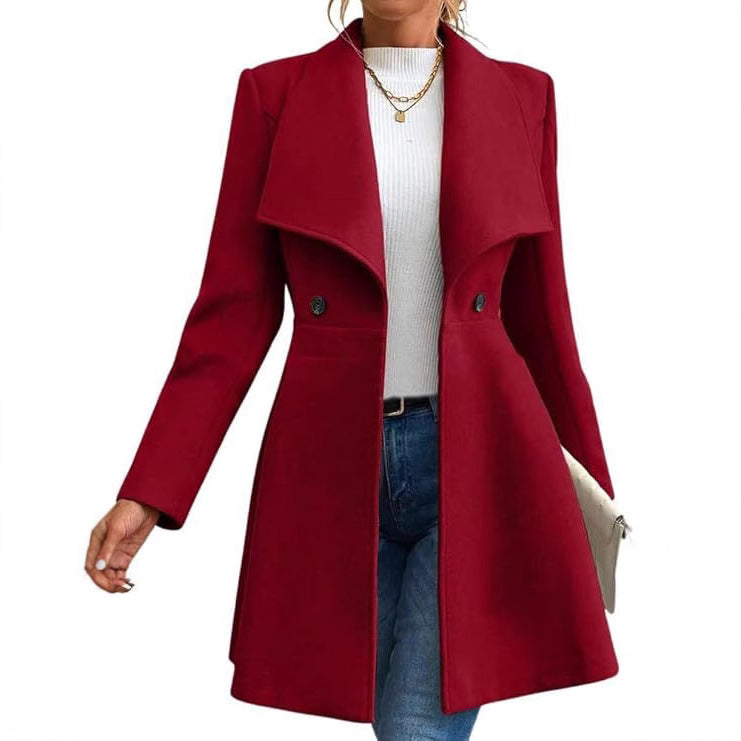 Women's Fit Long Fashion Lapel Woolen With Coats