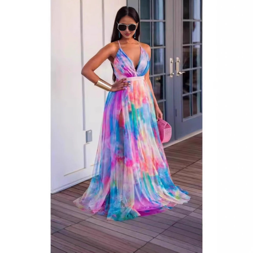 Casual Fashion Rainbow Multicolor Brace Tulle Dress