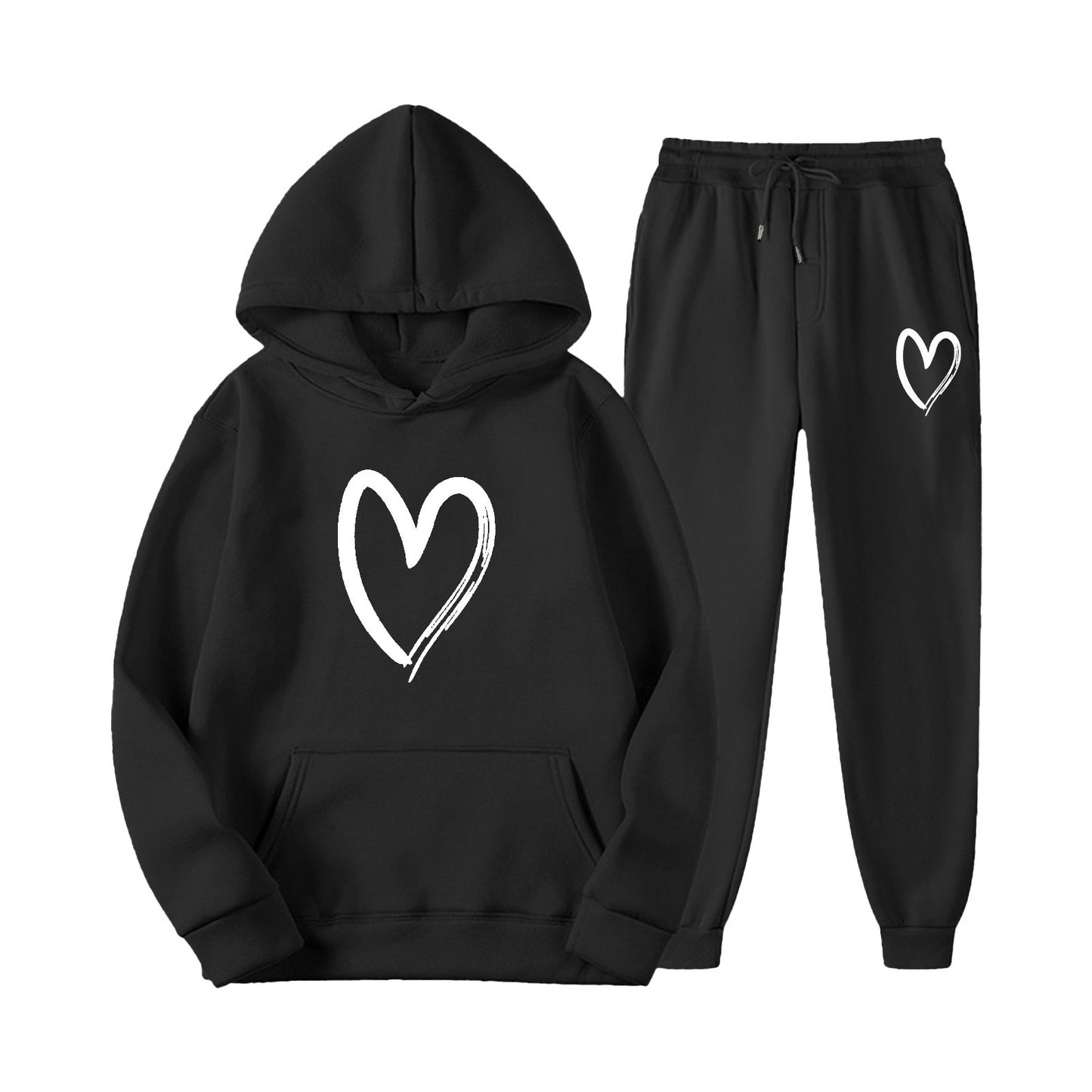 Women's Sports Printed Heart-shaped Solid Color Set Fashion Casual Suit