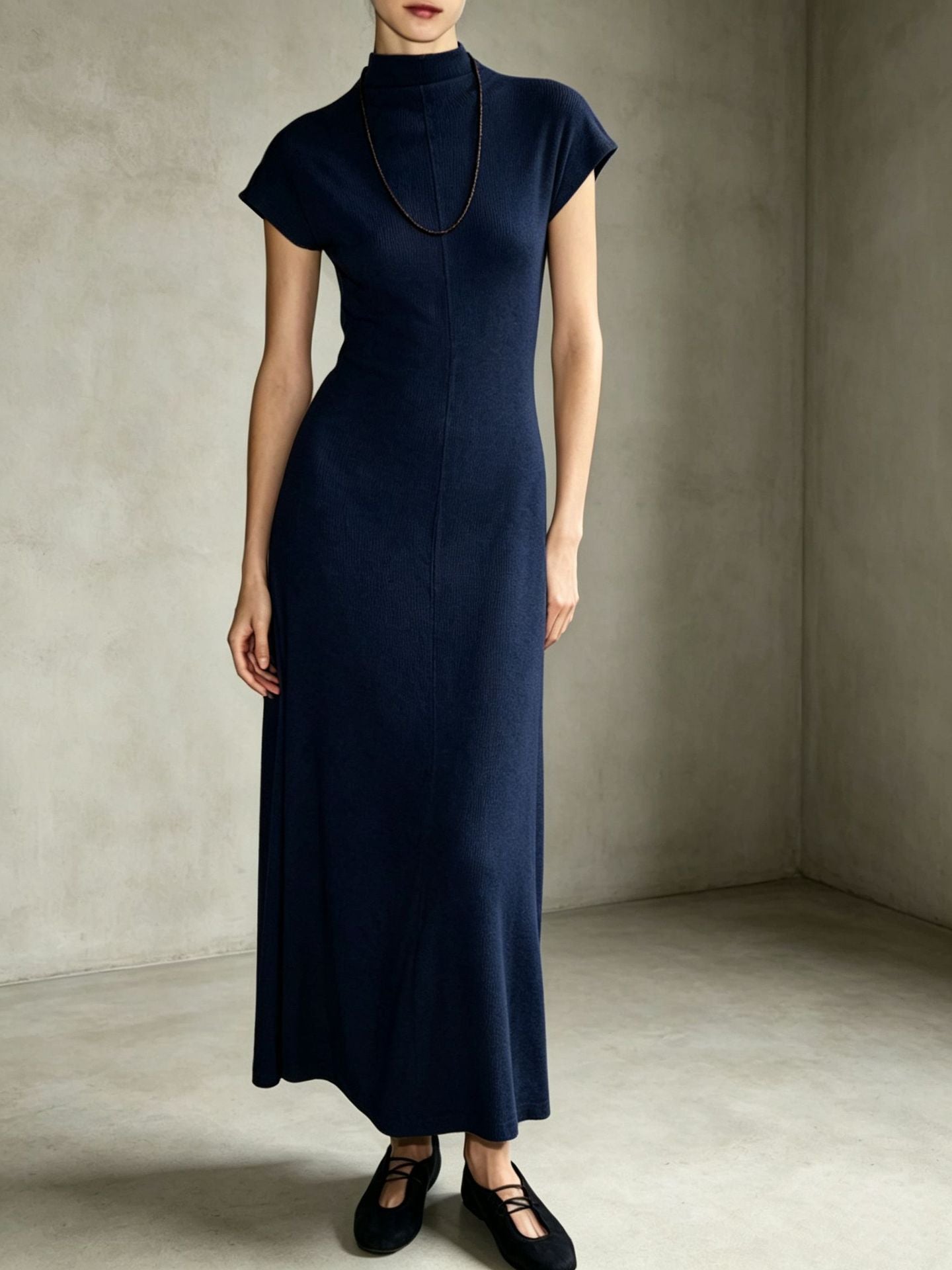 Women's Summer Stylish Graceful Simple Elegant Style Half Turtleneck Long Retro Dress