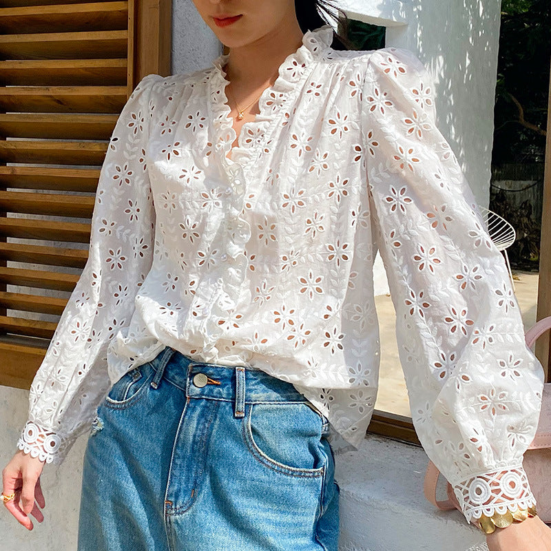 Women's Style White Shirt Long Sleeve Temperament Blouses