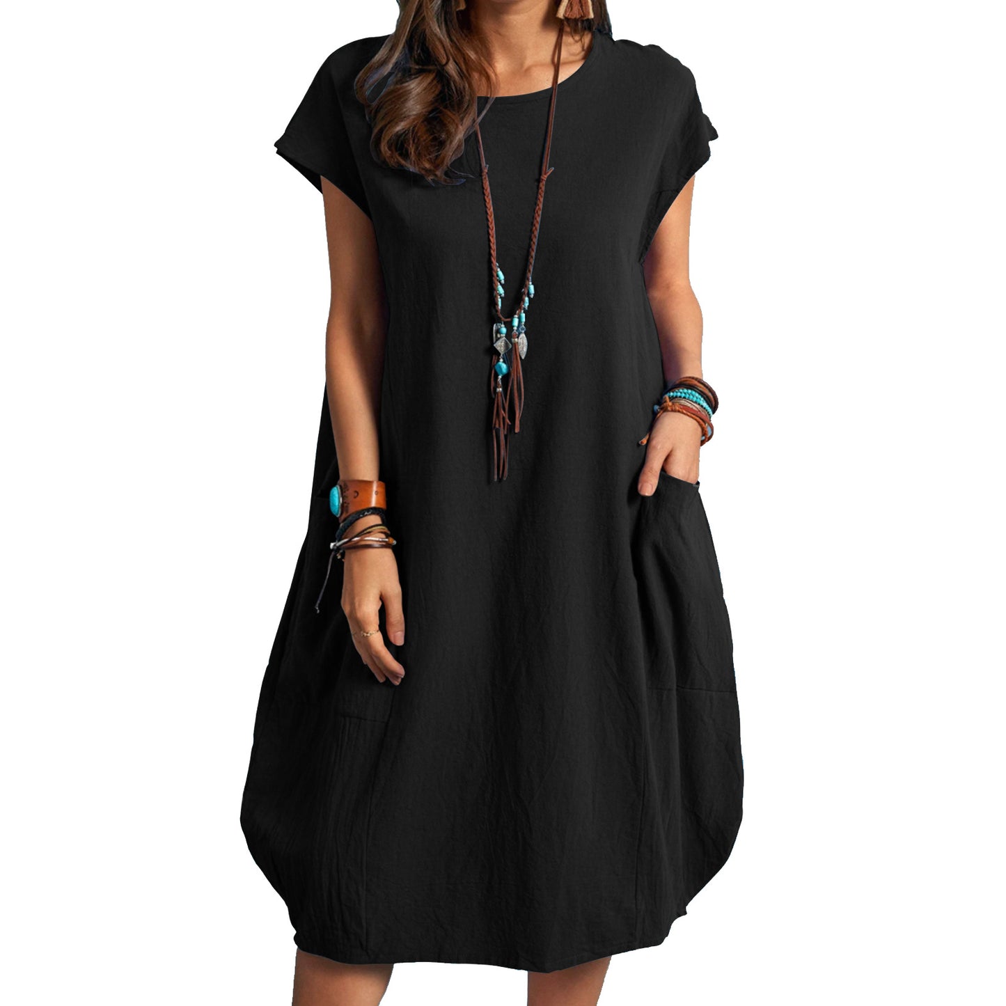 Summer Fashion Casual Lady Elegant Comfortable Holiday Pocket Dress