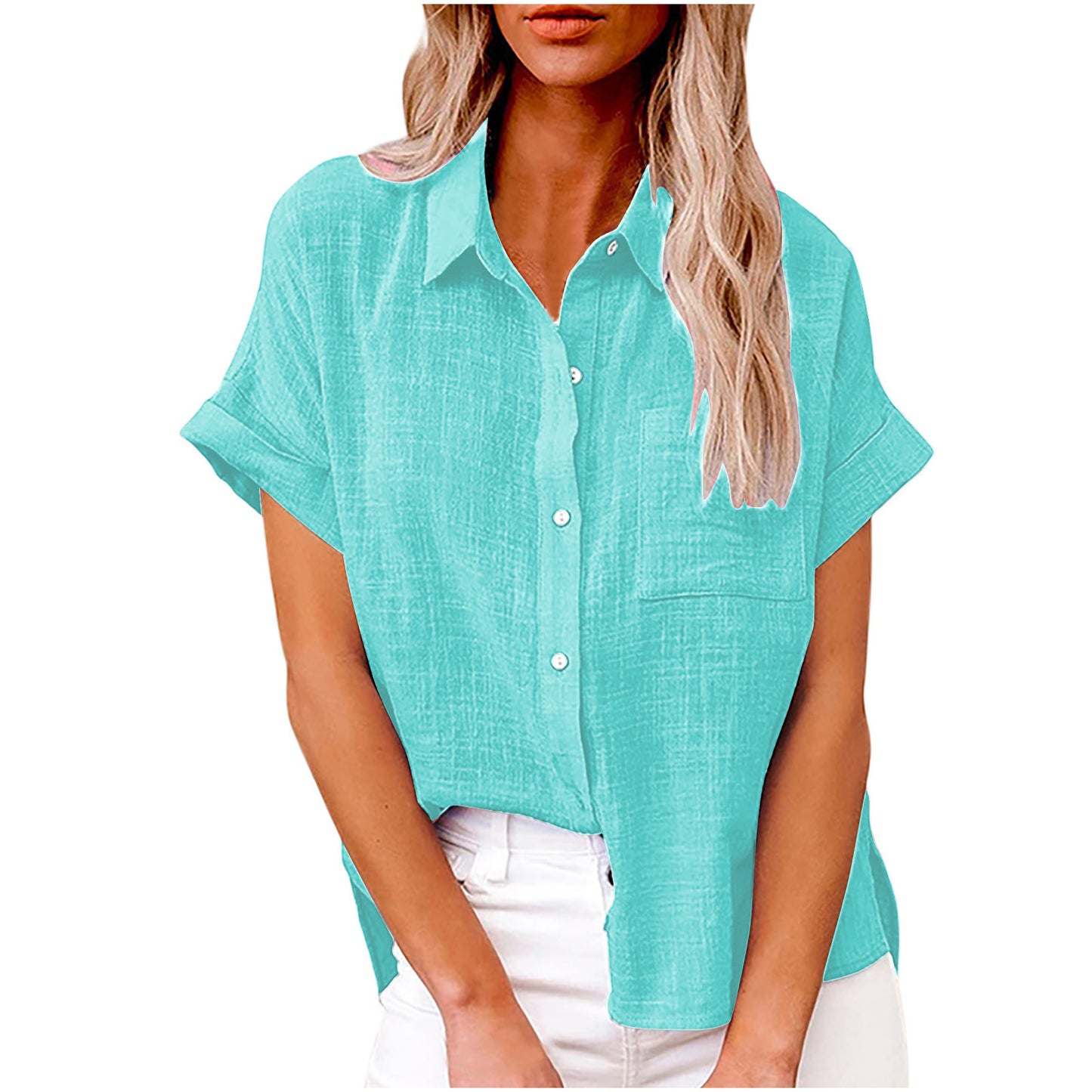 Women's Solid Color Linen Shirt Sleeve Casual Shorts