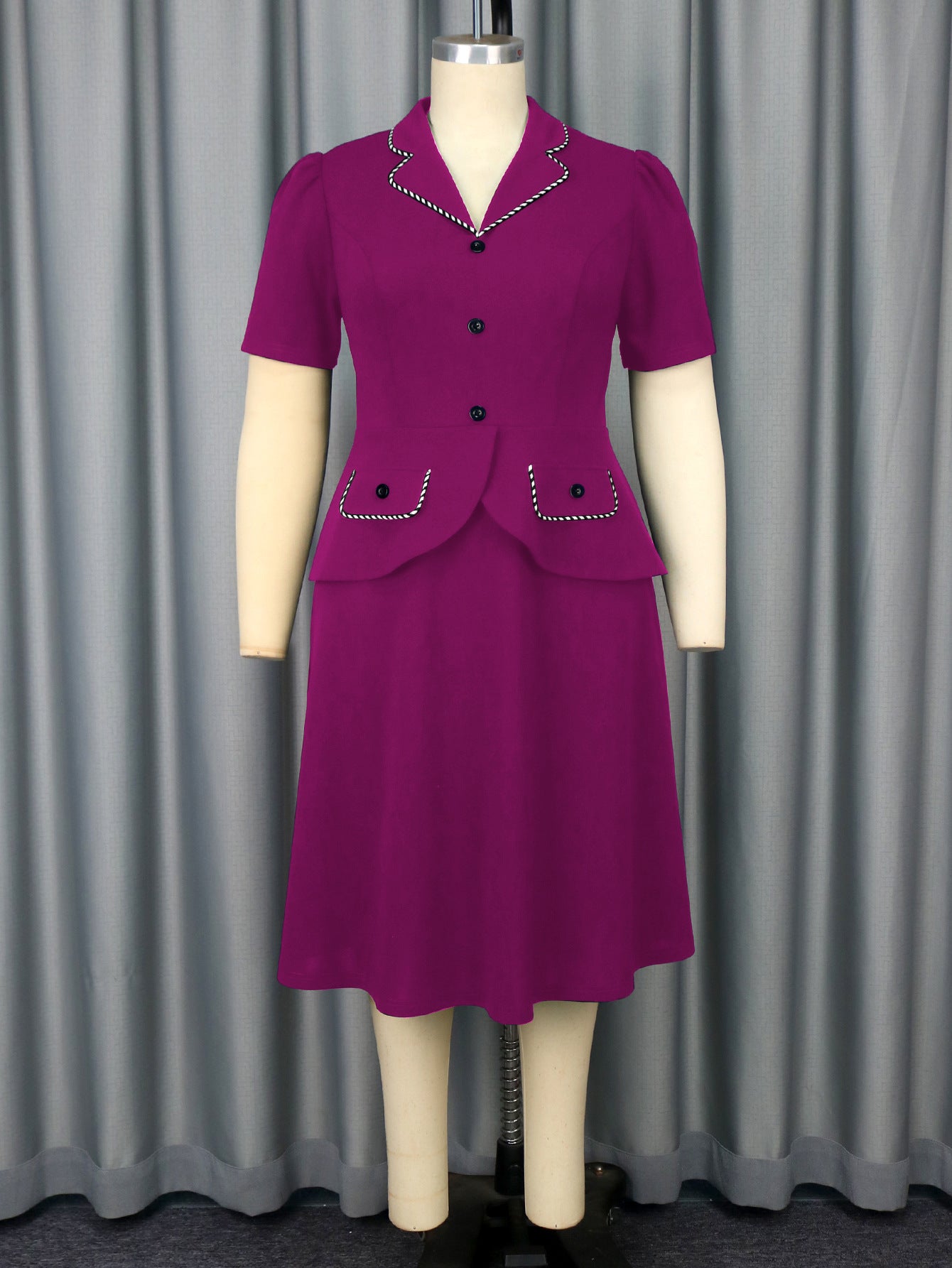 Women's Large Retro Mom Dress Lapel Ruffled Dresses