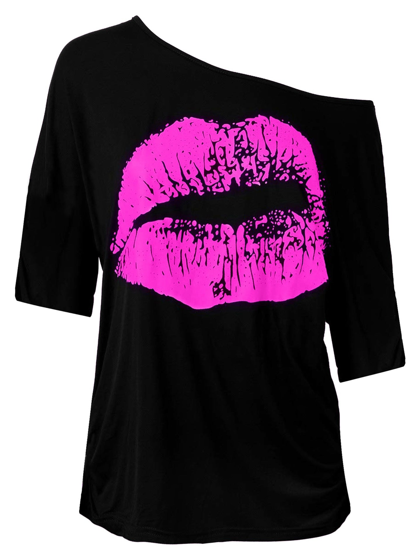 Women's Nostalgic Big Lip Printings Generation Shoulder Clothing