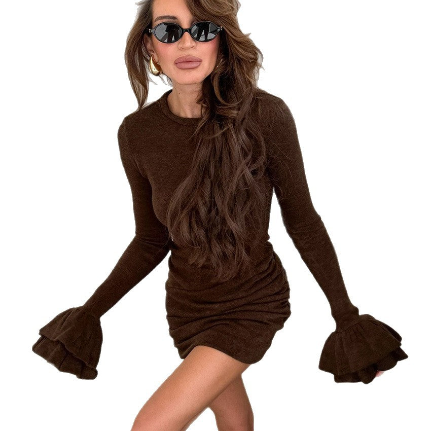 Women's Neck Slim Dress For Knitted Emerized Dresses