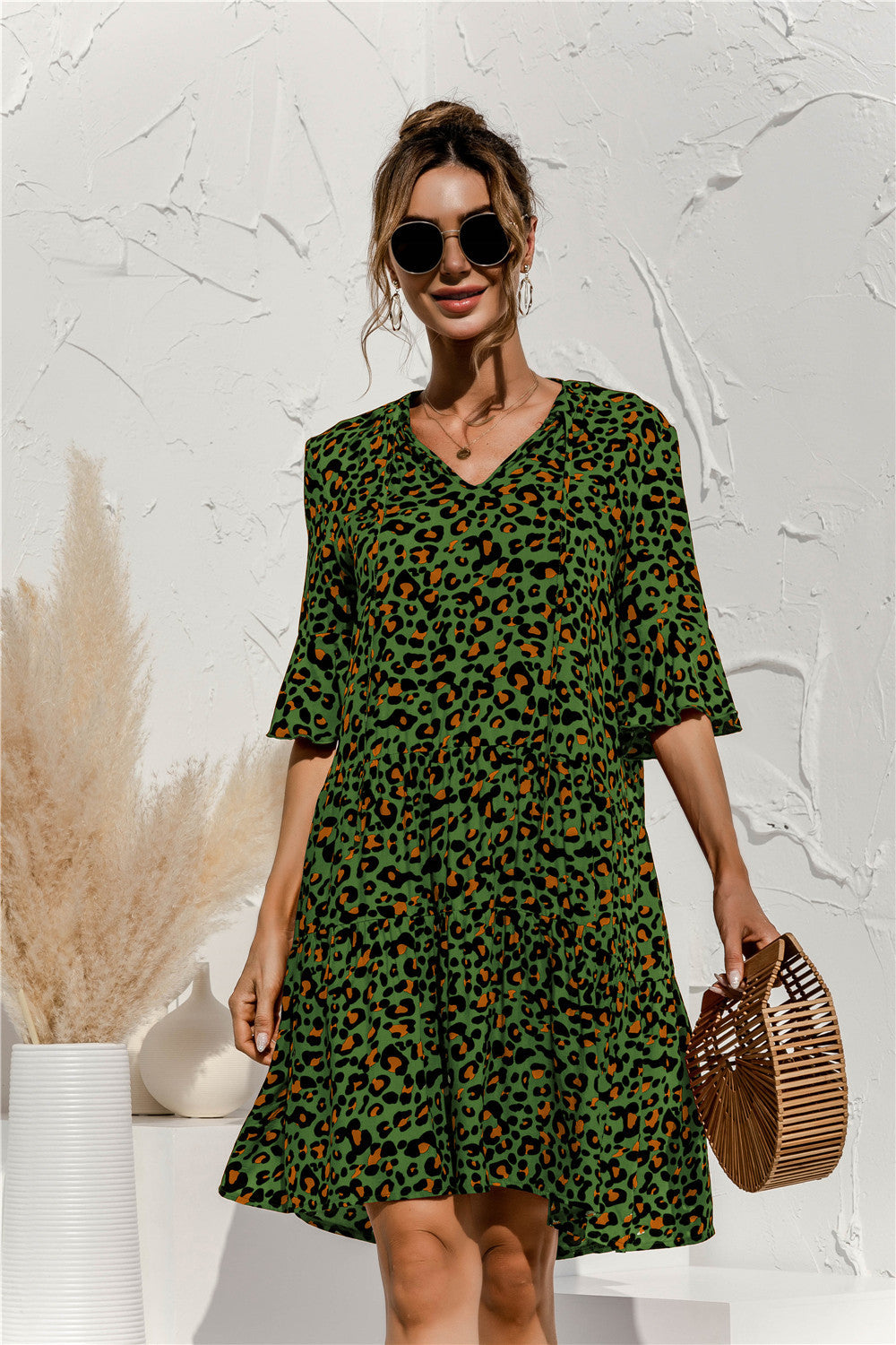 Fashion New Flared Sleeves Cake Stitching Dress
