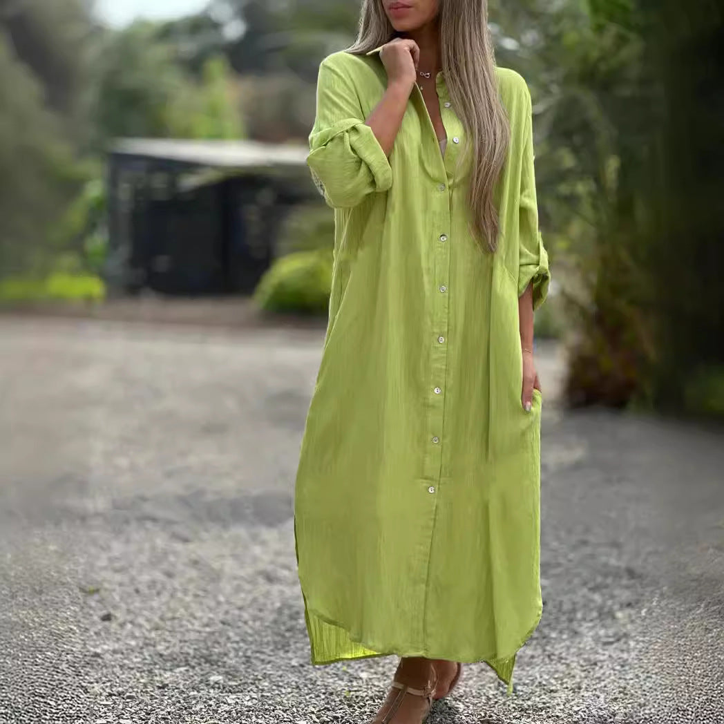Women's Dress Cotton Linen Shirtdress Fashion Casual Dresses