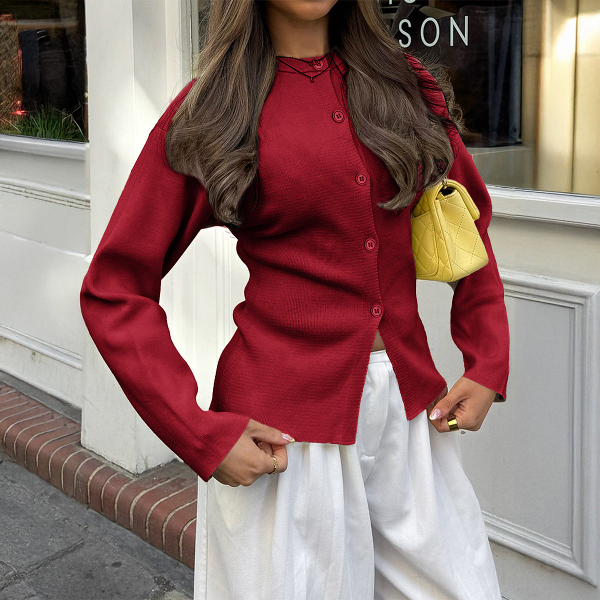 Women's Casual Solid Color Long Sleeve Button Knitwear