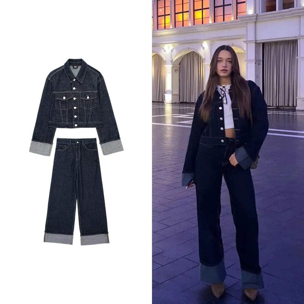 Women's Stylish Graceful Denim Horn Cuffed Suits