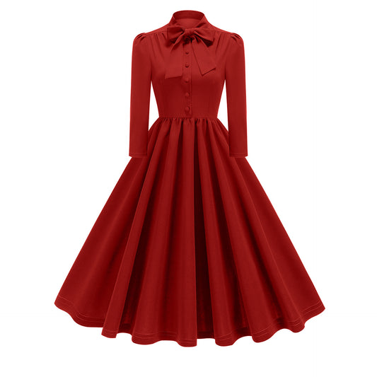 Women's Long Sleeve Dress French Style Bow Dresses