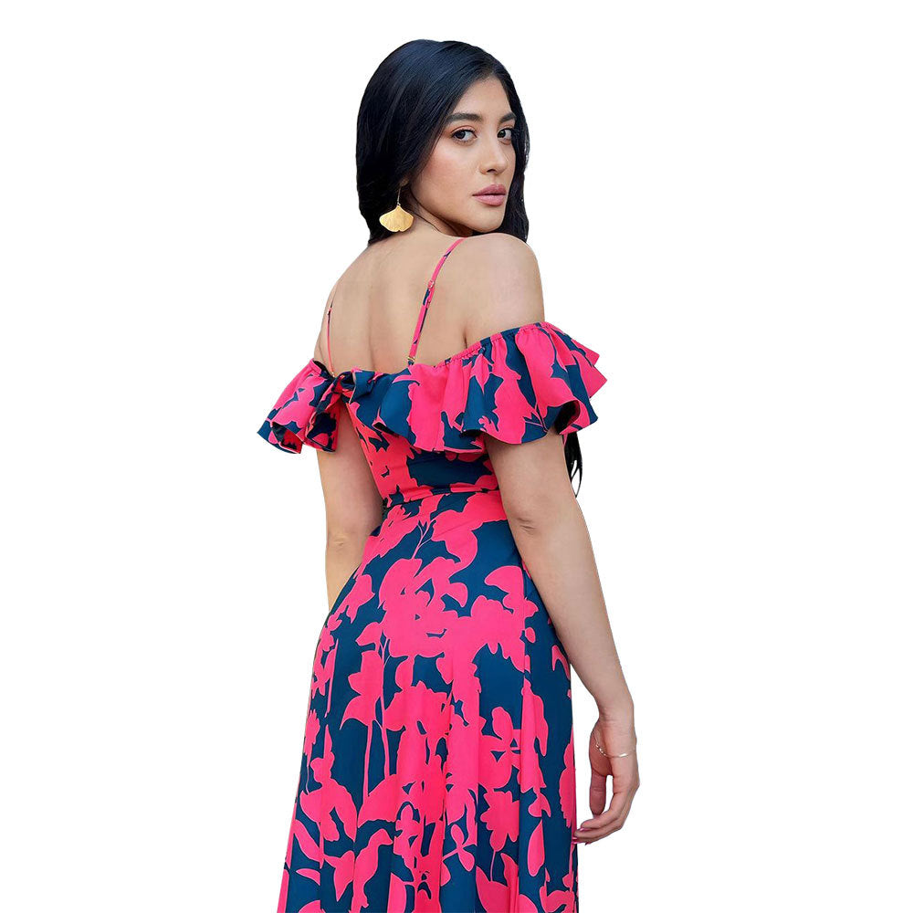 Backless Fashion High Waist Print Long Dresses