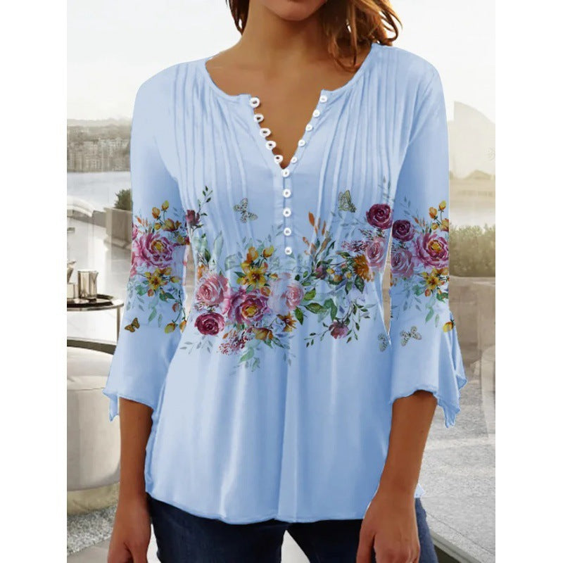 Women's Fashion Wear Floral Printed Sleeve Pleated Button Shorts