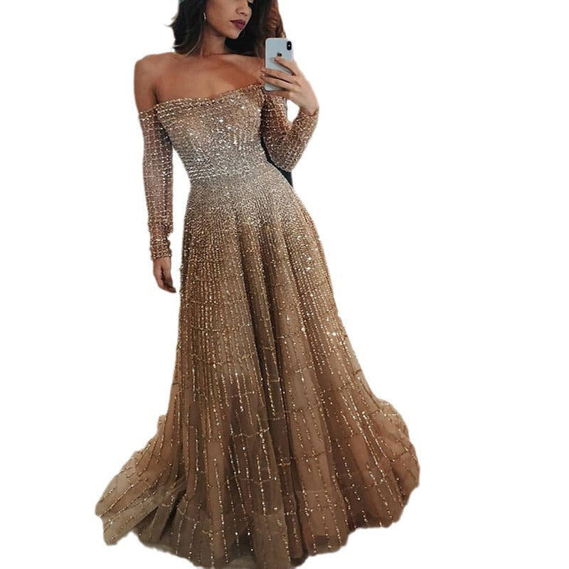 Attractive Trendy Long Shiny Sleeve Tube Dress