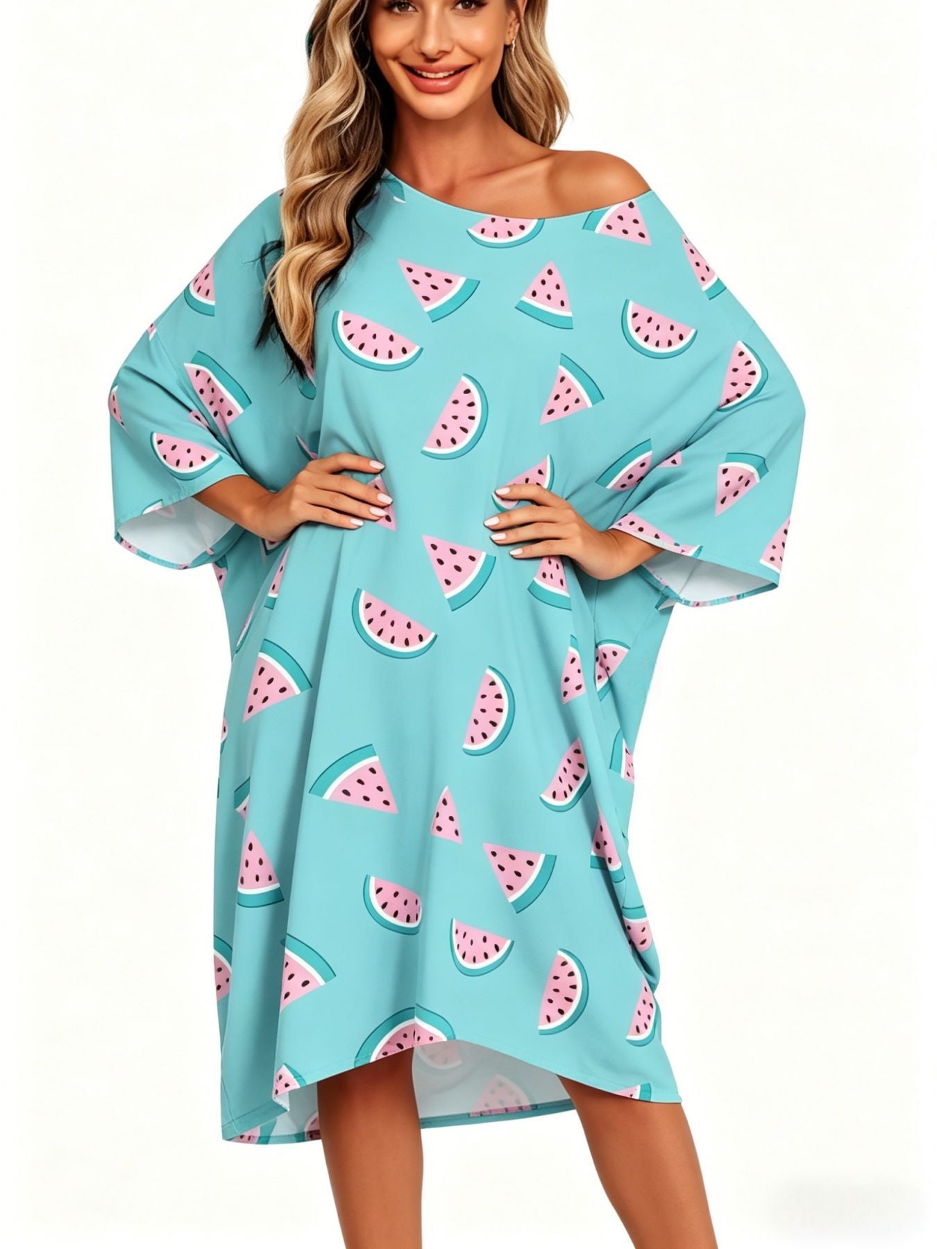 Classic Women's Printed Casual Nightgown Shawl Dress