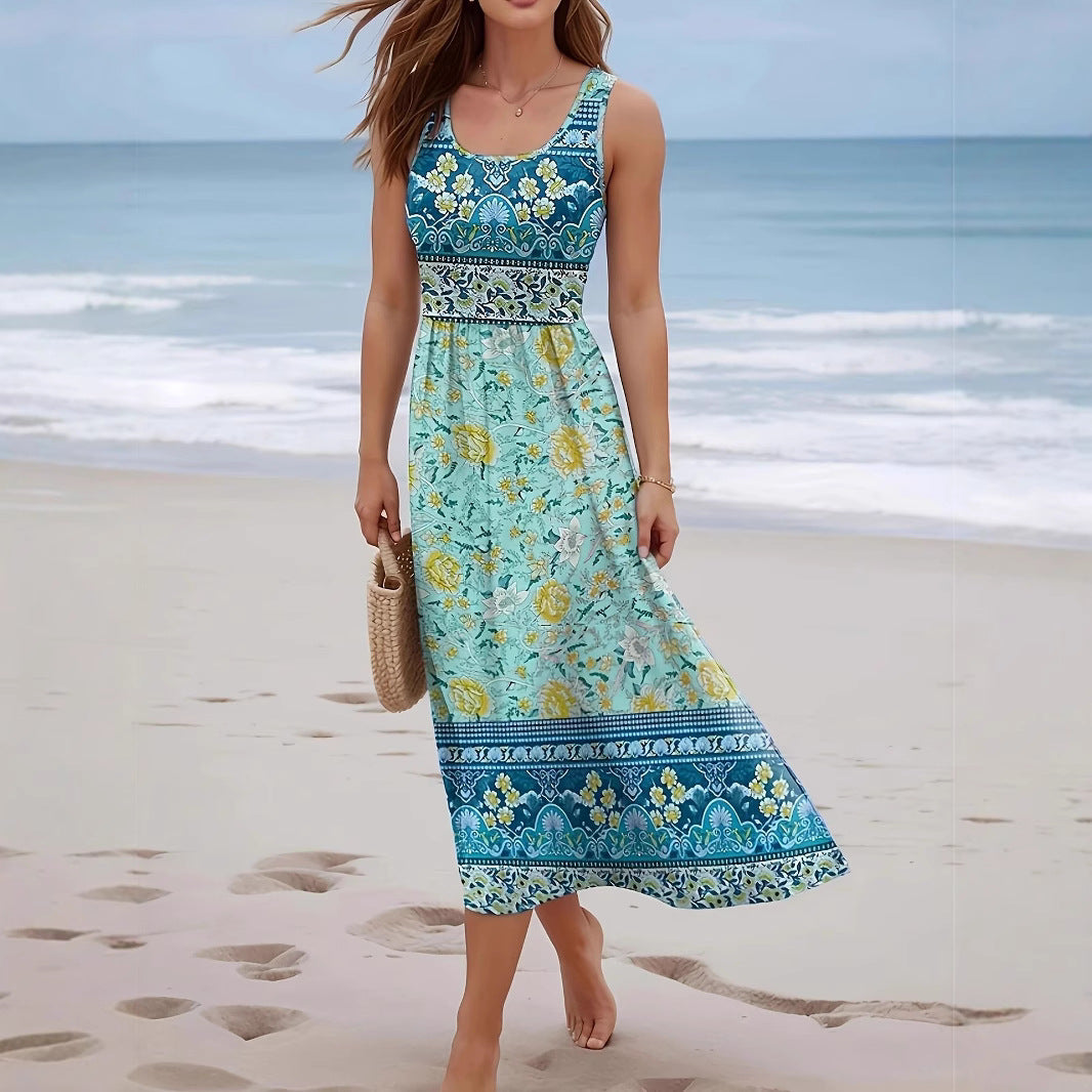 Women's Printed Seaside Beach Sleeveless Long Jumper Dress
