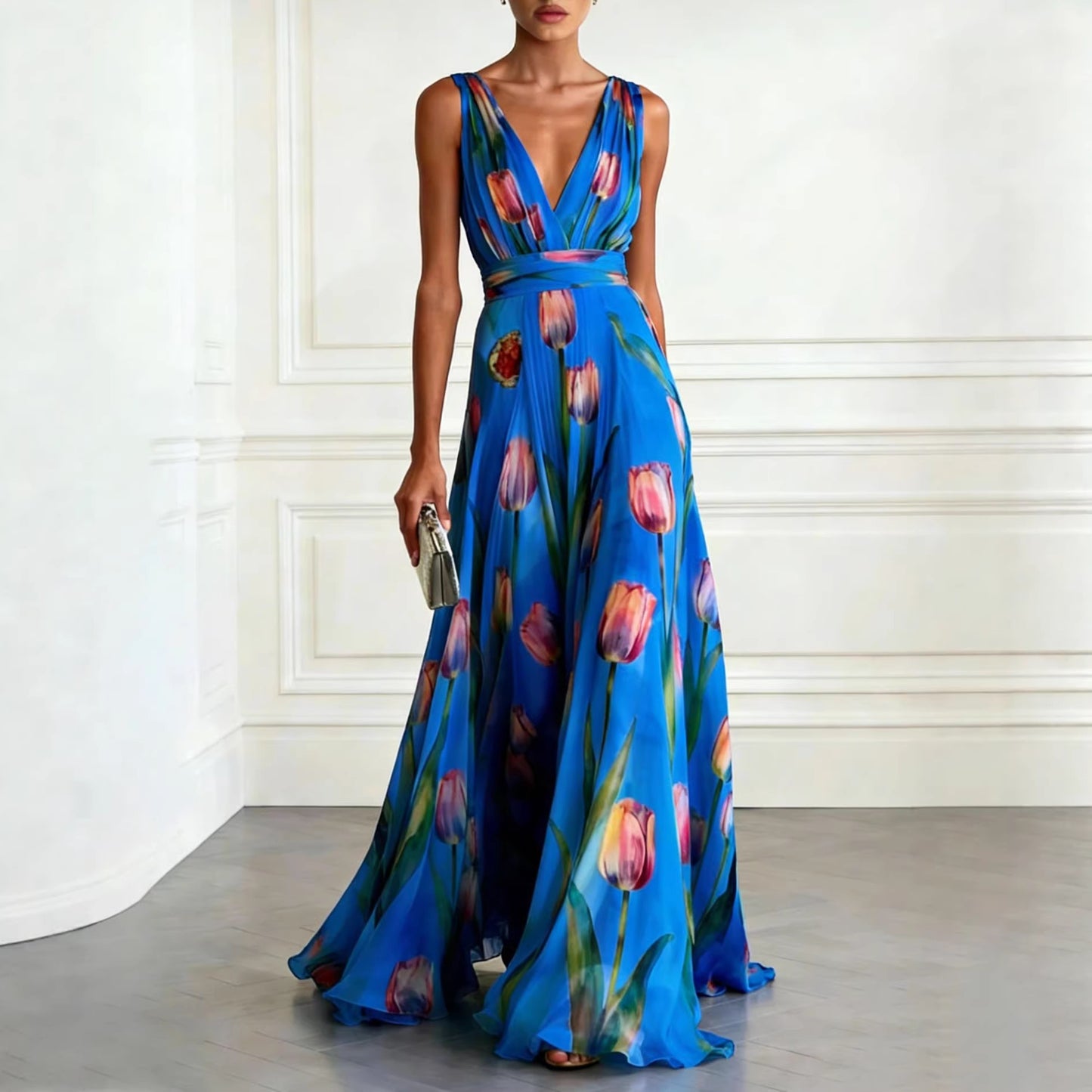 Color Source Sleeveless Encrypted Chiffon Printed Dress