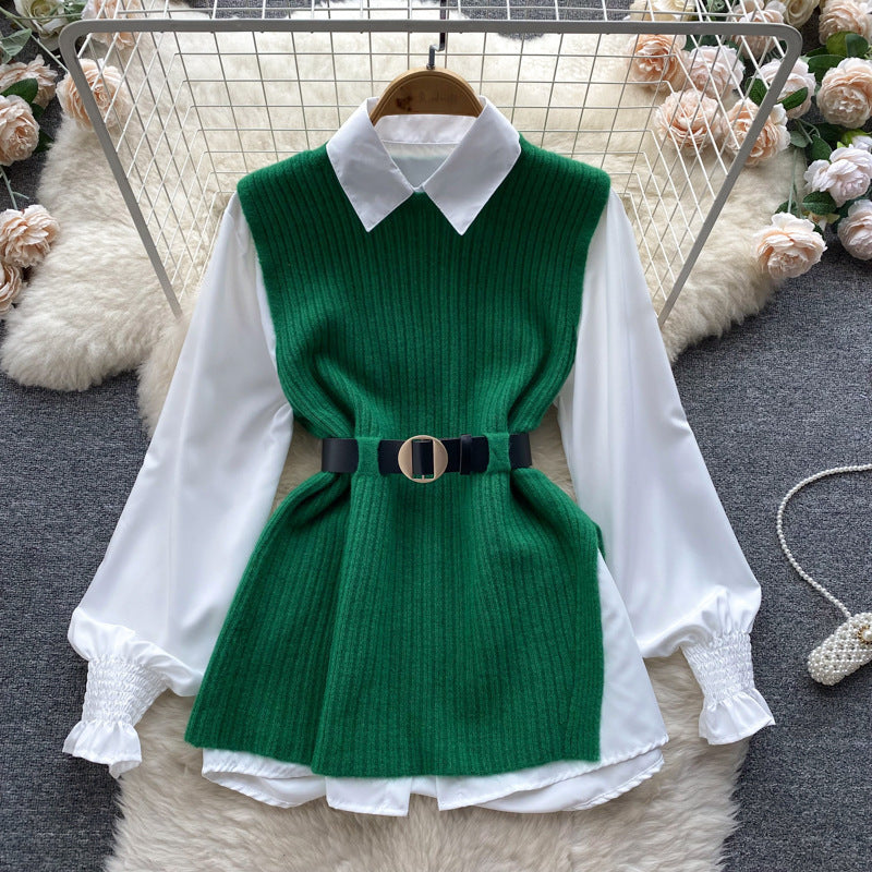 Women's Loose Long-sleeved White Collar Split Light Tops