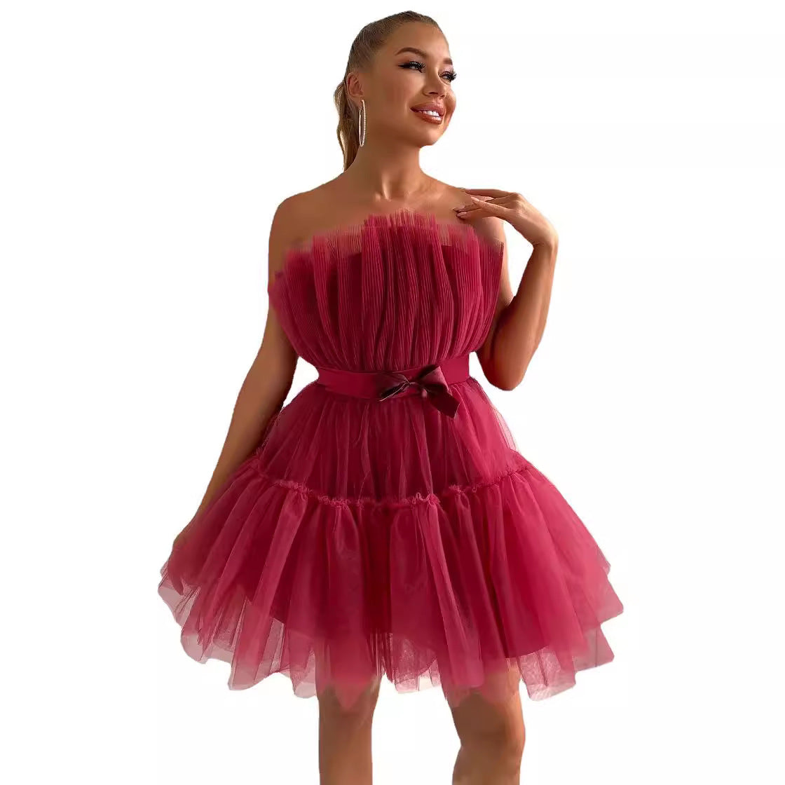 Tube Mesh Graceful Bow Pettiskirt Dress Tops