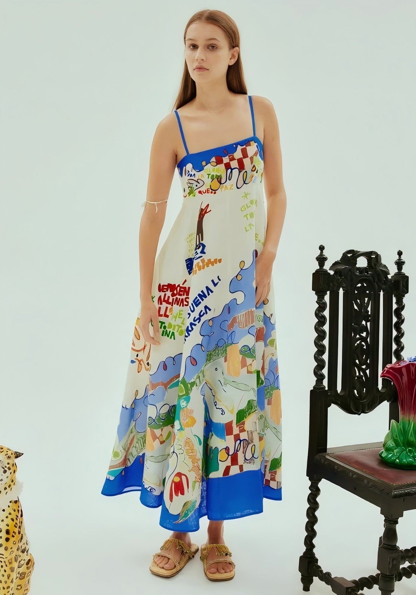 Women's Sexy Strap Iti Linen Printed Large Dress