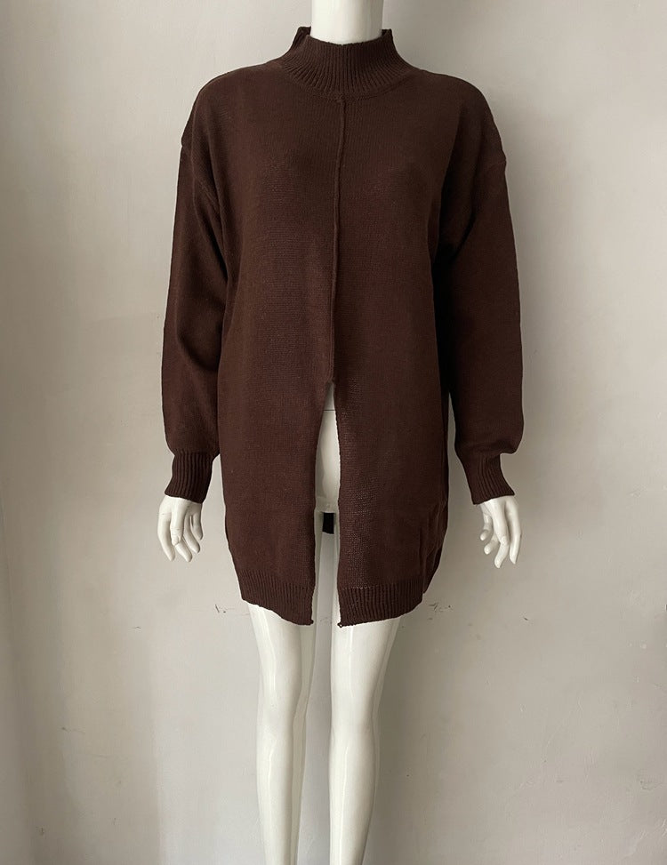 Half Turtleneck Solid Color Loose Split Women's Sweater