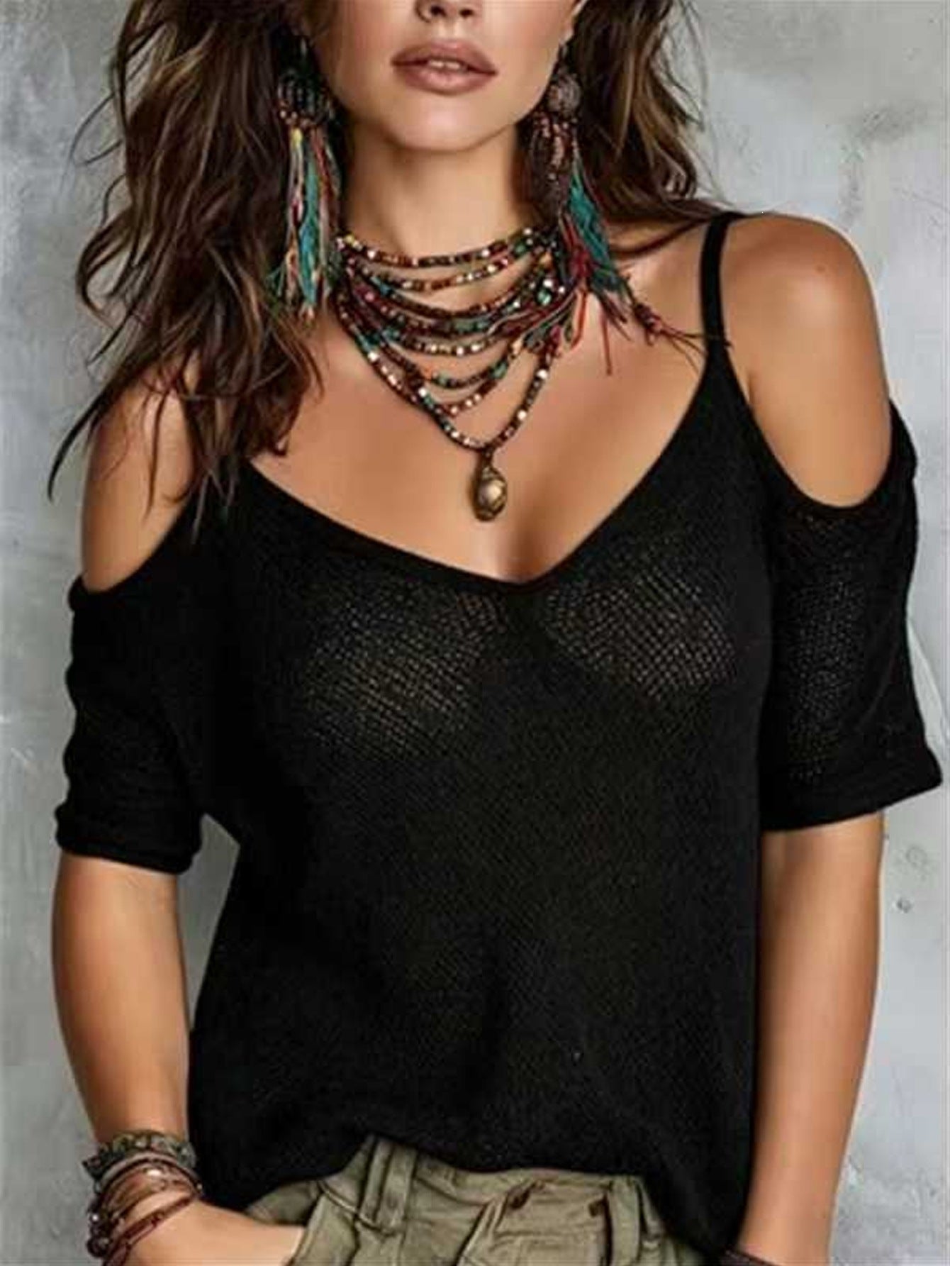 Women's Sleeve Solid Color Knitted Summer Fashion Sweater