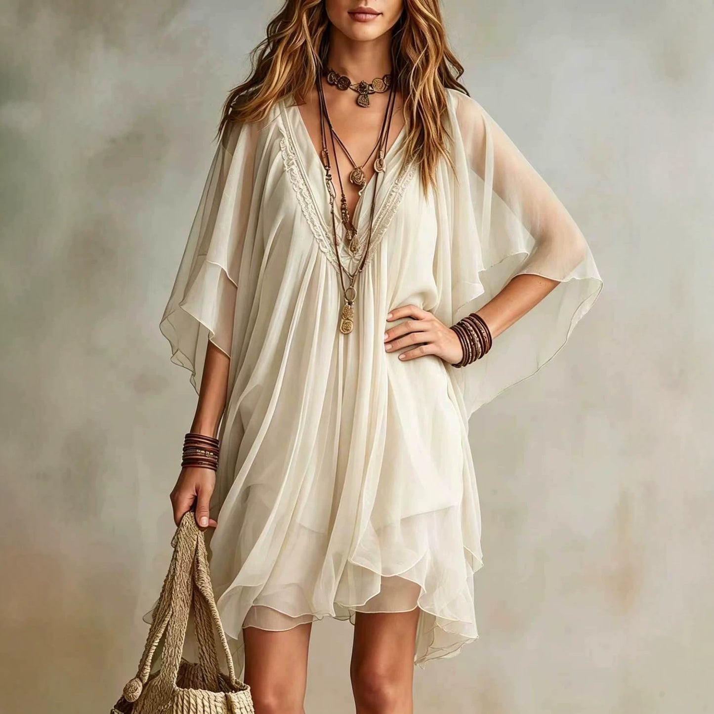 Women's Summer Chiffon Seaside Vacation Loose Beach Blouses