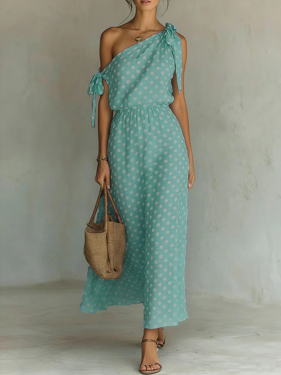Women's Elegant Cold-shoulder Sleeveless Casual Loose Polka Dress
