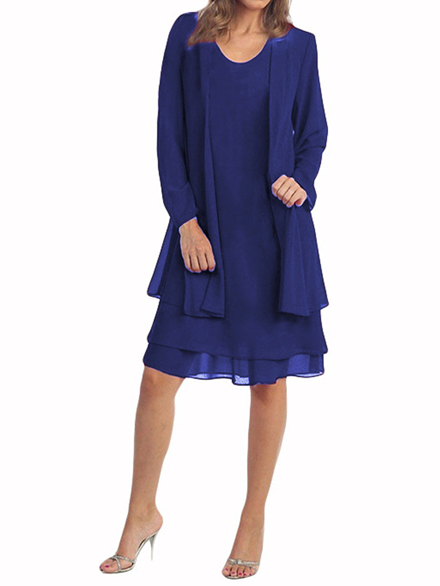 Women's Spring Chiffon Stitching Long Sleeve Mid-length Dresses