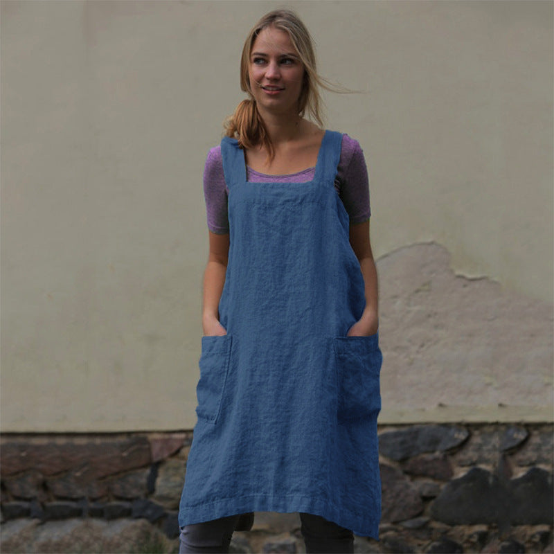 Women's Cotton Linen Apron Home Wear Gardening Dress