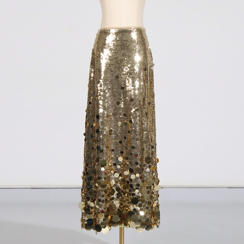 Women's Summer Stitching Sequined High Waist Dress Skirts