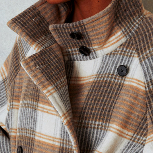 Women's Contrast Color Plaid Winter Lace Up Coats