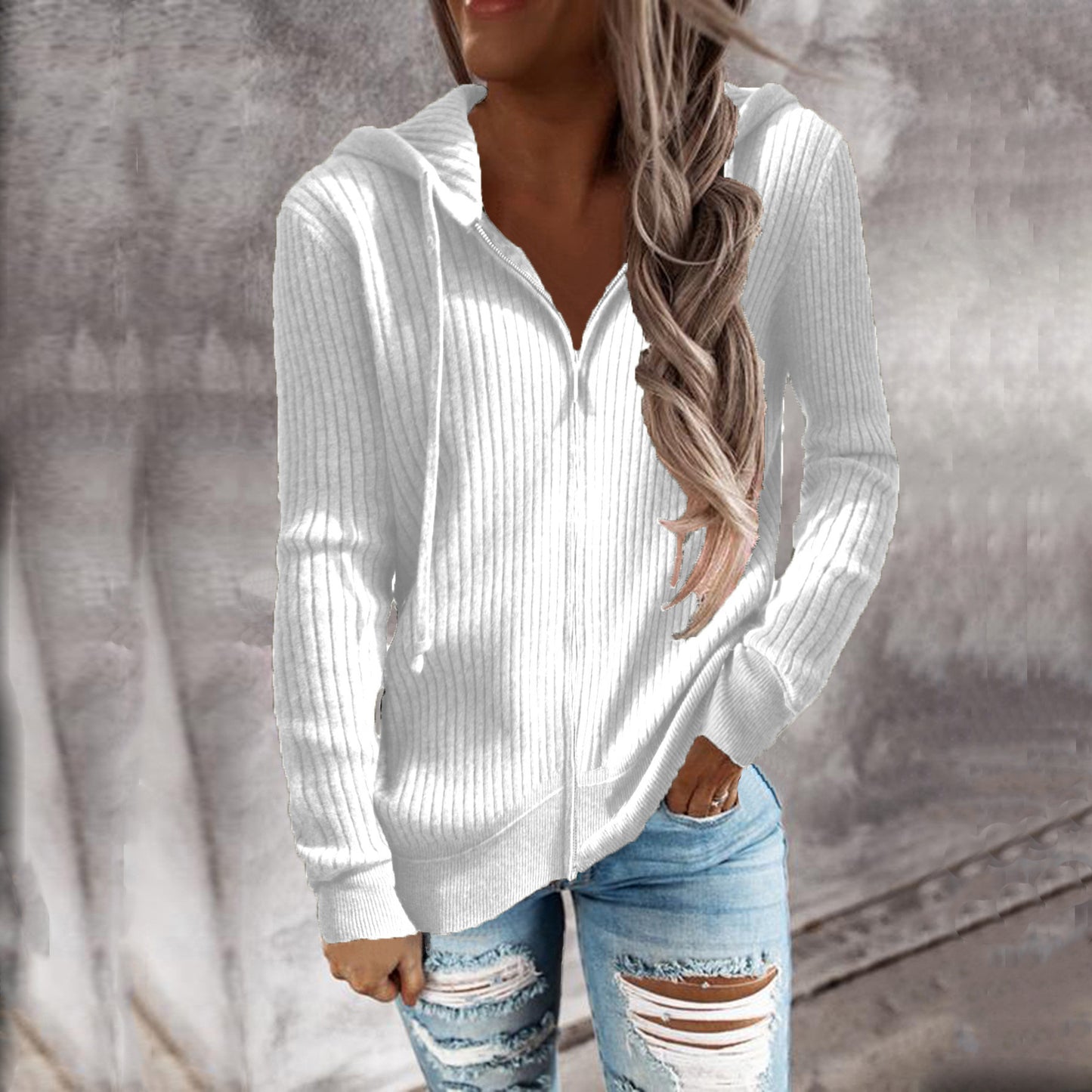 Cool Women's Zipper Long Sleeve Hooded Women's Sweater, Sweater