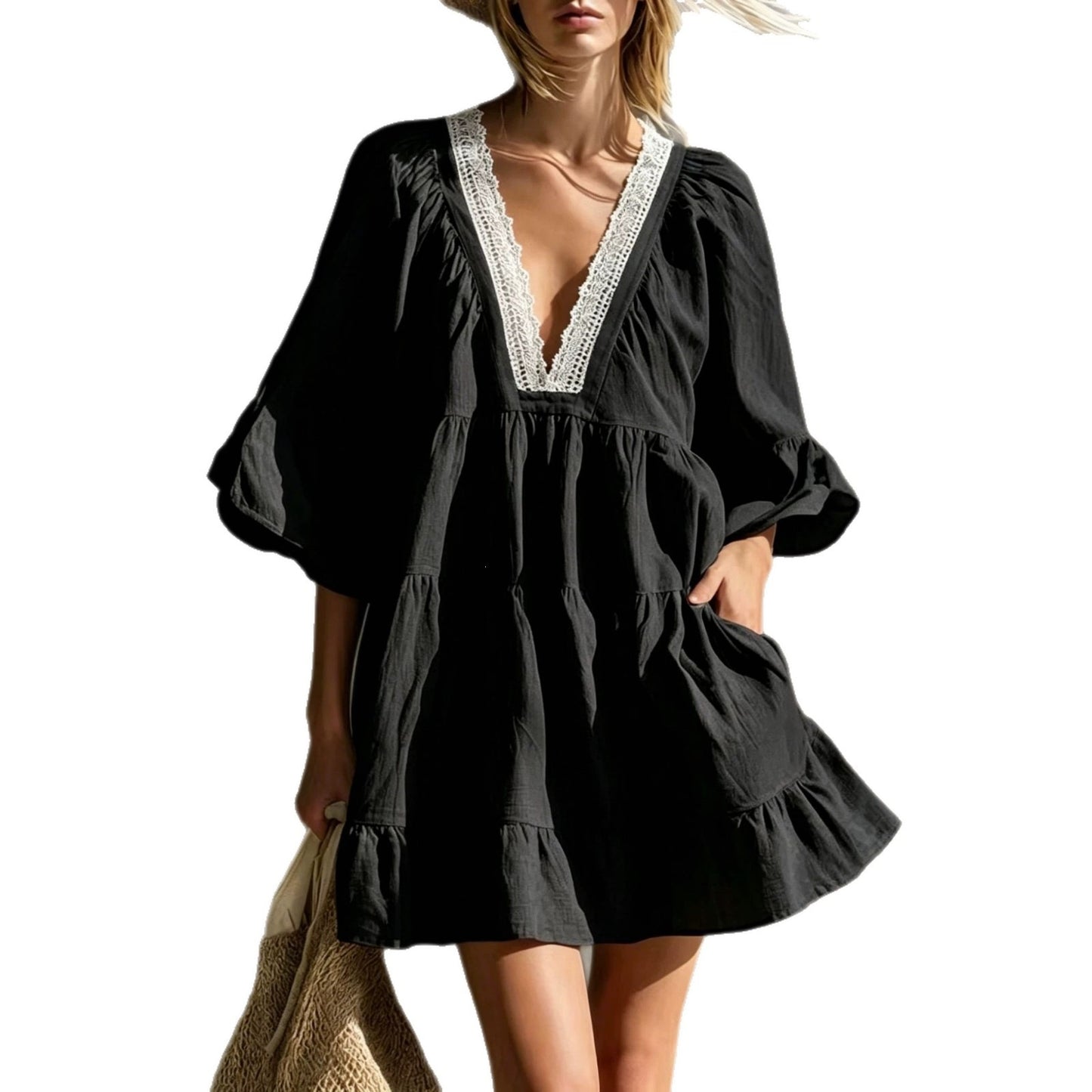 Women's French Bohemian Style Lace Loose Vacation Dress