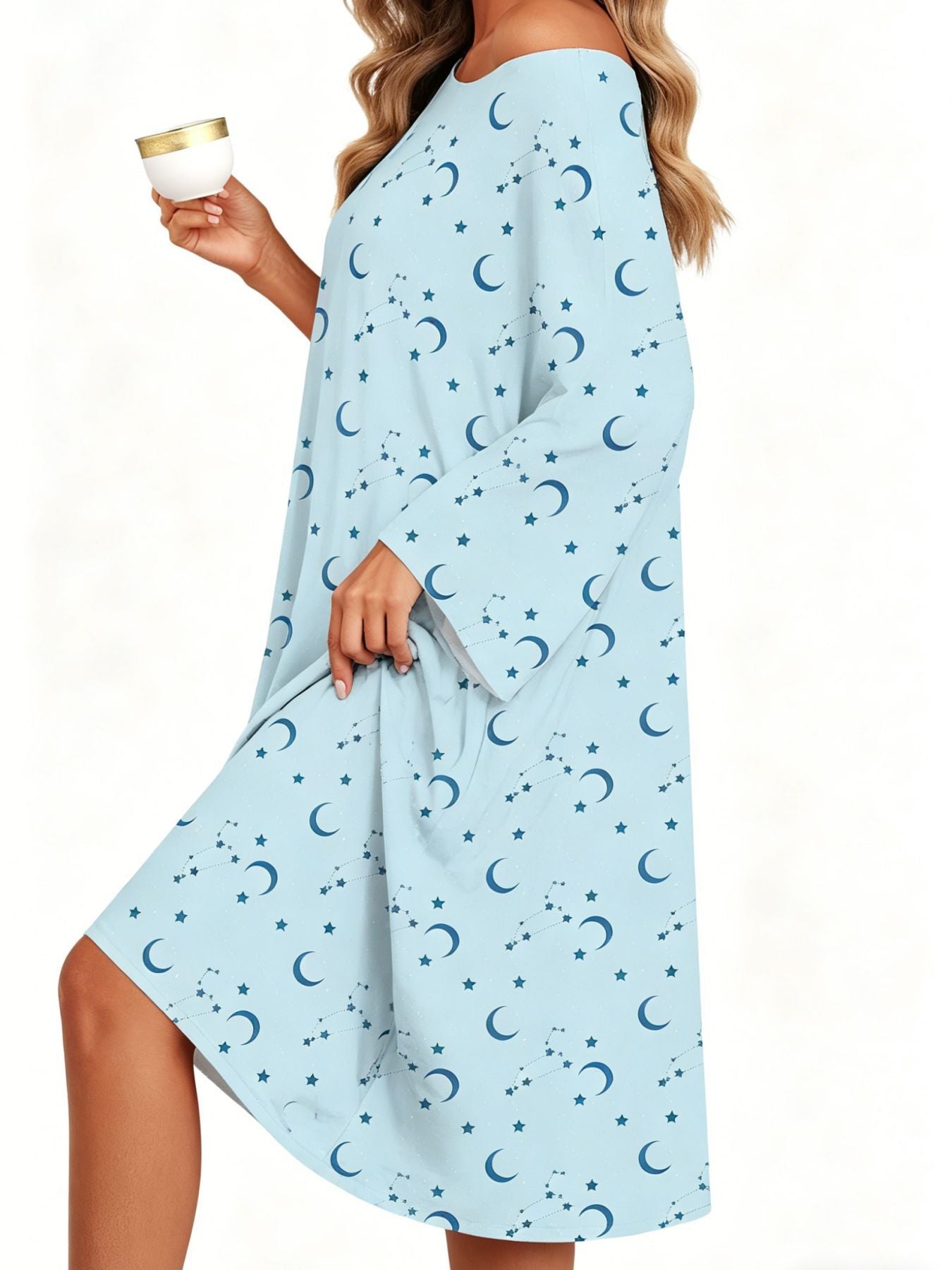 Classic Women's Printed Casual Nightgown Shawl Dress