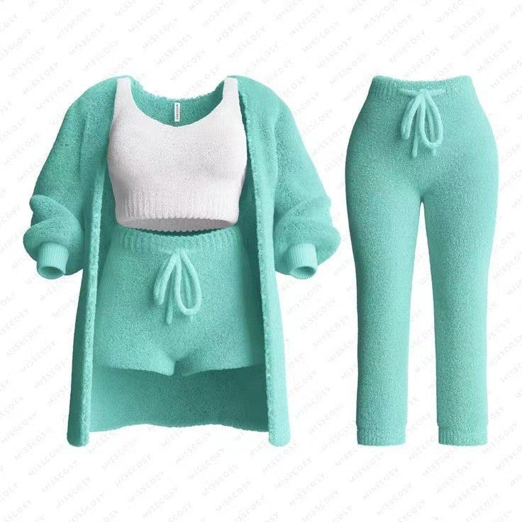 Knitted Plush Long Sleeve Three-piece Set Fashion Casual Suit