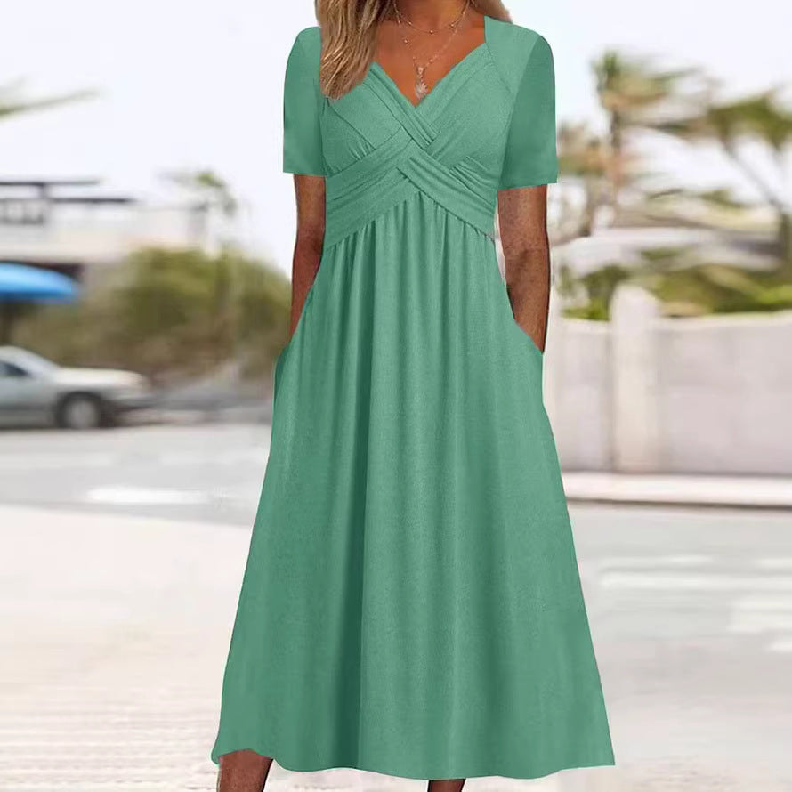 Women's High-grade Elegant Pullover Solid Color Sleeve Round Skirts