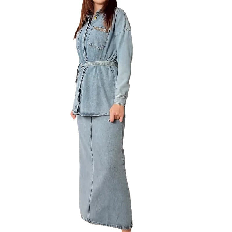 Autumn Vintage Fashion Washed Casual Denim Suits