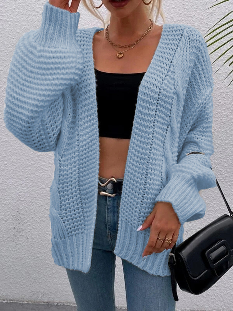 Women's Casual Long Sleeve Thick Knitted Twine Rope Loose Lantern Cardigans