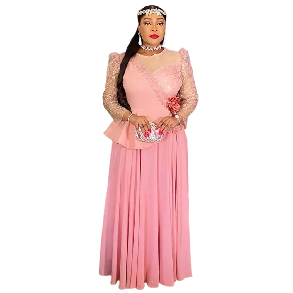 Women's Fashion Lace Dress African Wear Mesh Dresses