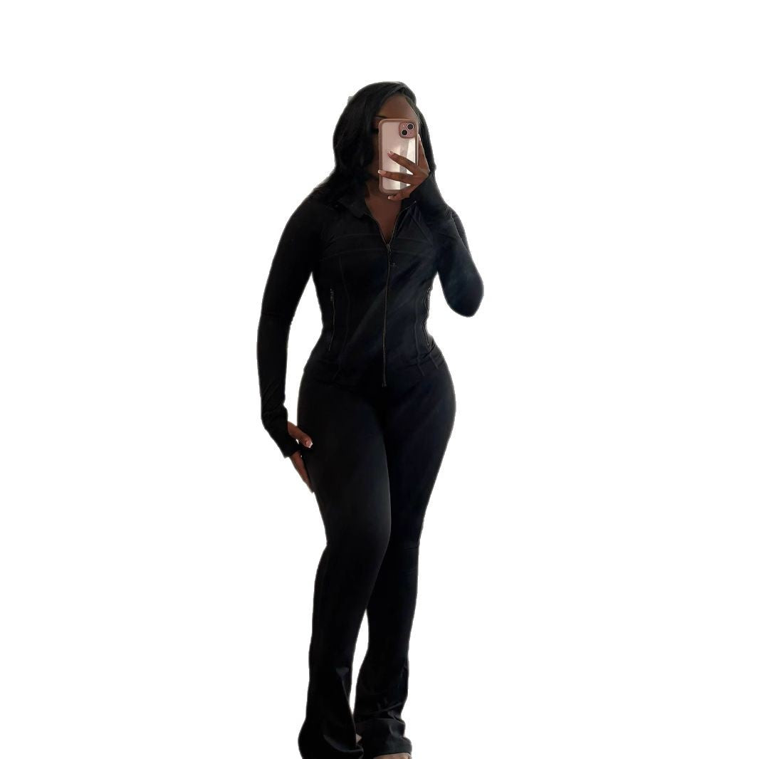 Women's Sports Leisure Sexy Tight Long-sleeved Horn Fashion Casual Suit