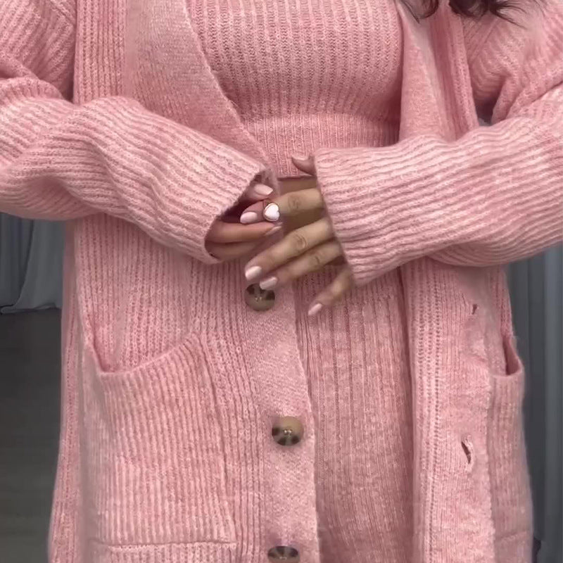 Fashion Solid Color Button Trousers Three-piece Suits