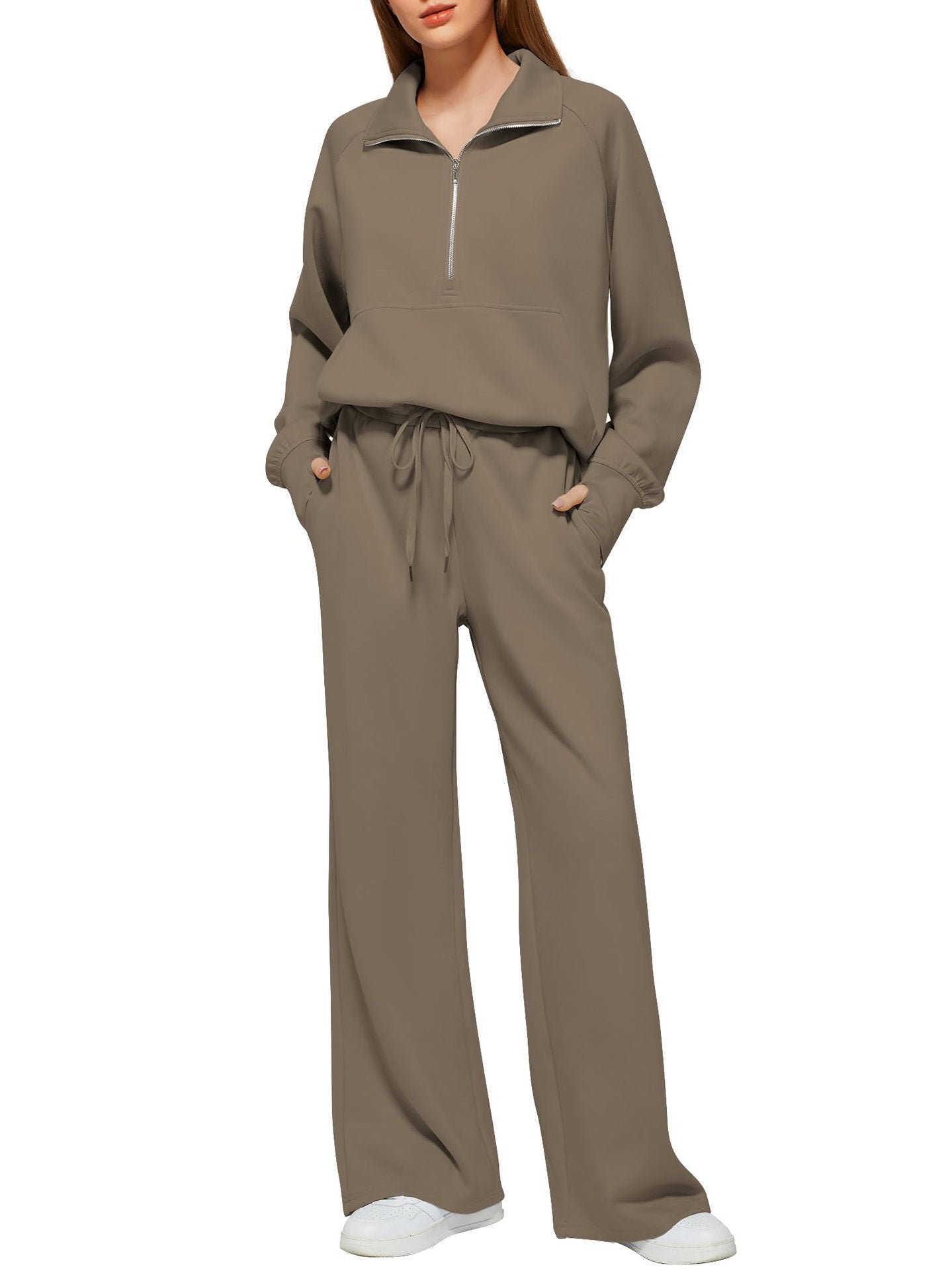 Women's Two-piece Zip Sweatshirt Wide Leg Track Fashion Casual Suit
