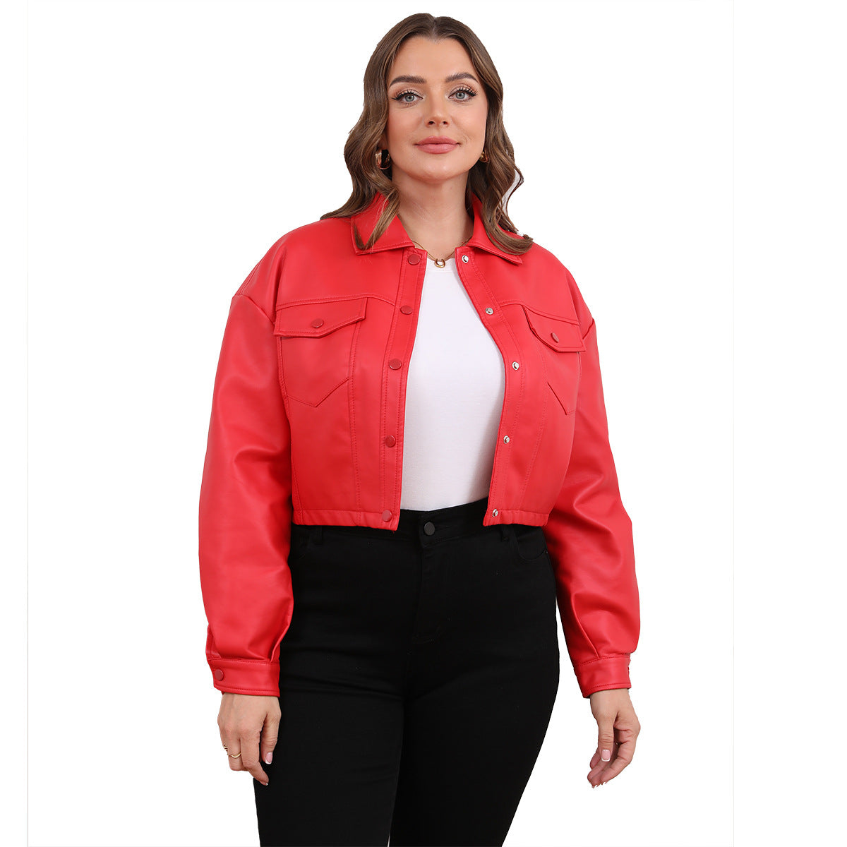 Women's Loose Casual Leather Long-sleeved Single-breasted Lapel Jackets